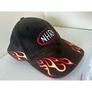 Vintage NHRA Black hat with red flames OSFA